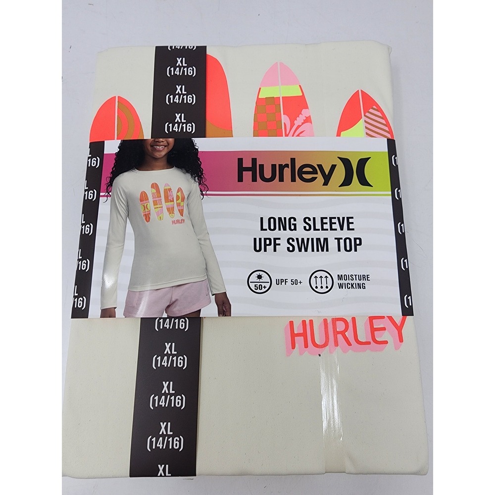 Hurley Girls Long Sleeve‎ Swim Top White Polyester Athletic Size XL 14/16